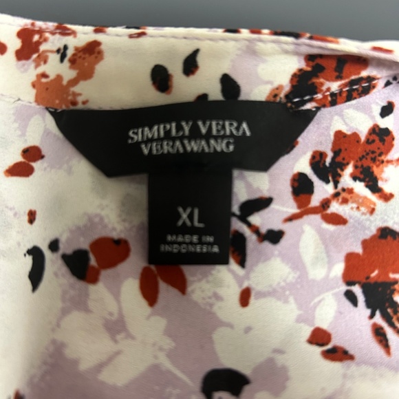 Simply Vera Vera Wang Womens Shirt Floral Lavender White Rust V-neck Ruffle XL - Picture 4 of 6